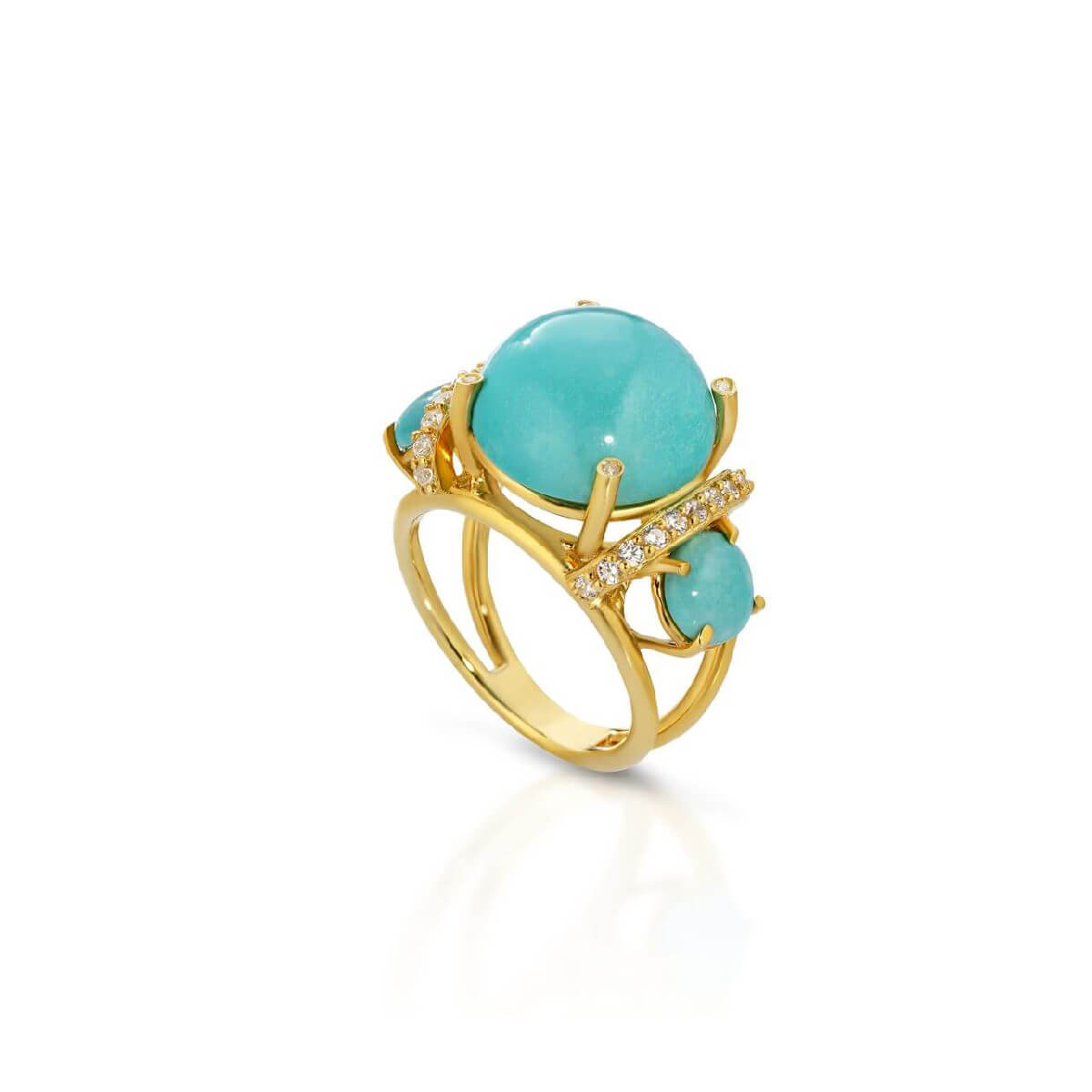 Reconstituted turquoise and diamond ring