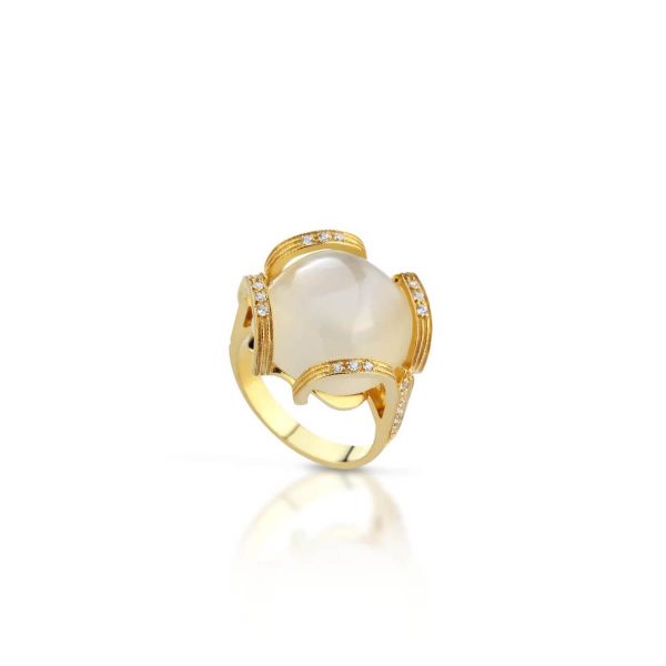 Moonstone and cubic zirconia ring