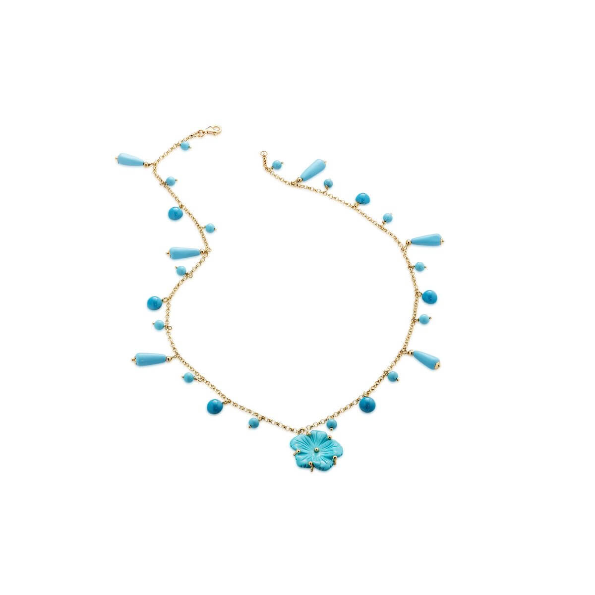 Reconstituted turquoise Flower-En and bead necklace