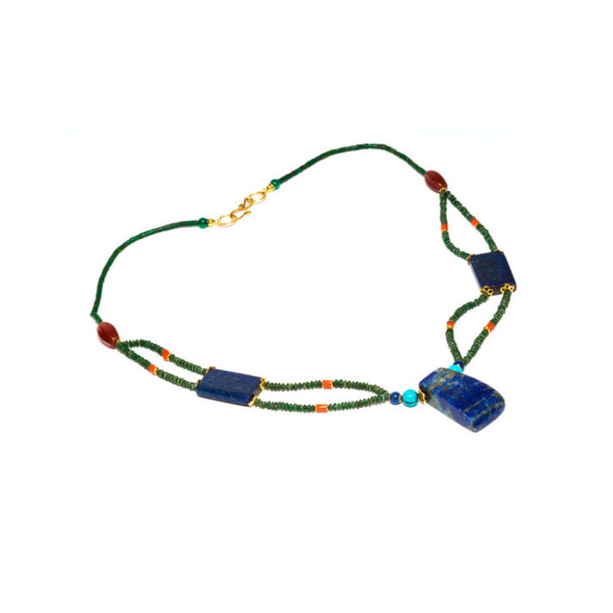 Lapis lazuli, coral, carnelian, jade and turquoise necklace