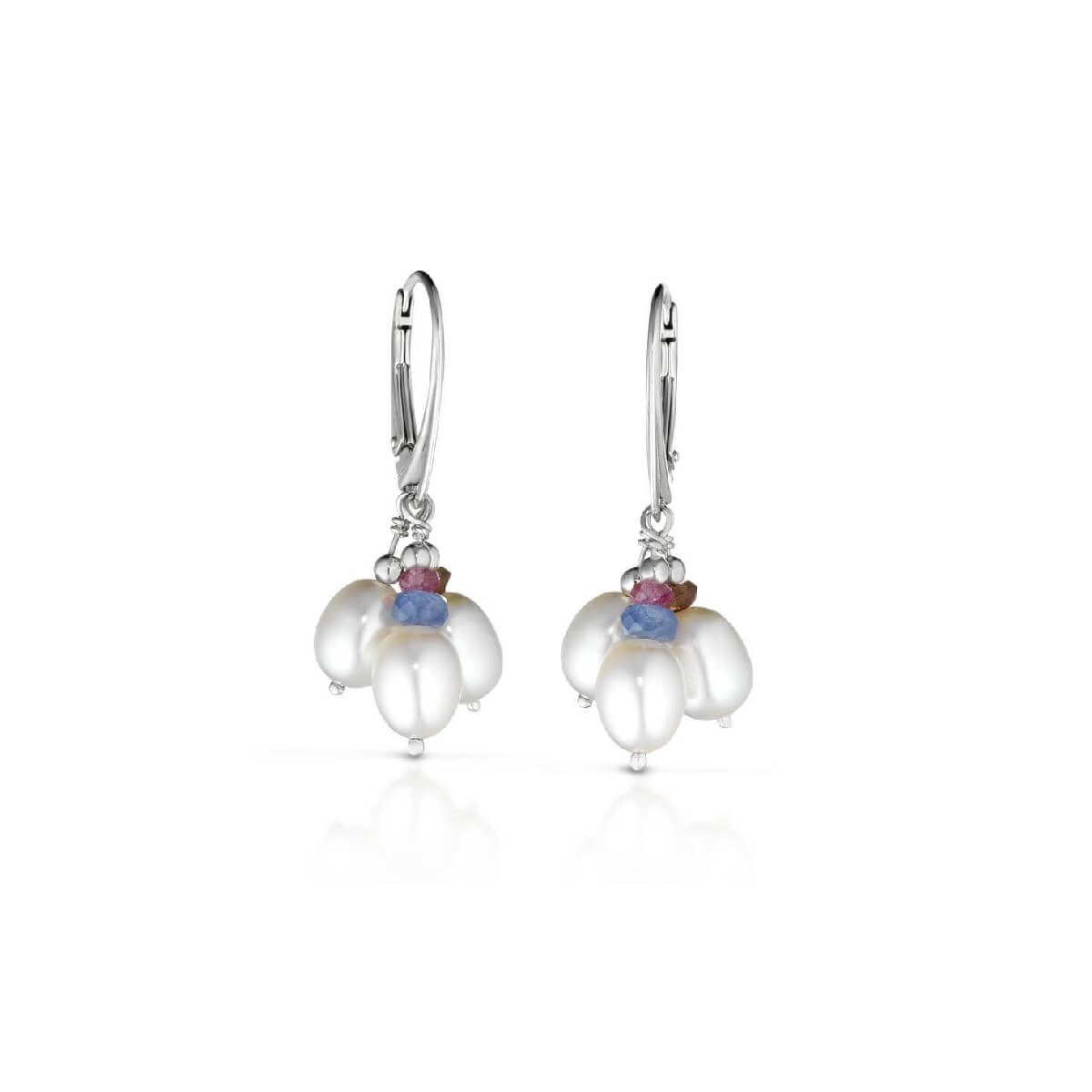 Three fresh water pearl  and tourmaline earrings