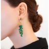 Emerald, green agate and 8/8 diamond cut earrings