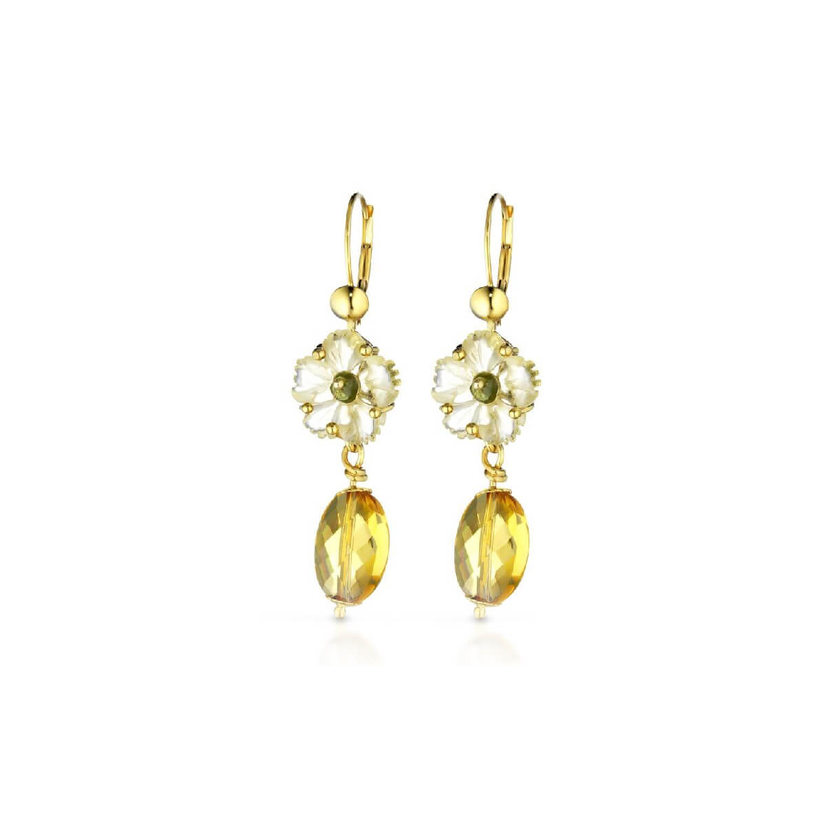 Hydrothermal quartz and tourmaline Flower-En earrings